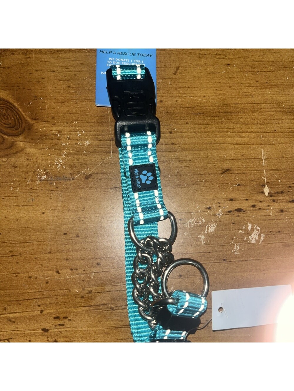 New Max & Nero Martingale Dog Collar Teal Blue Chain Small 12” - 14.5” " NWT